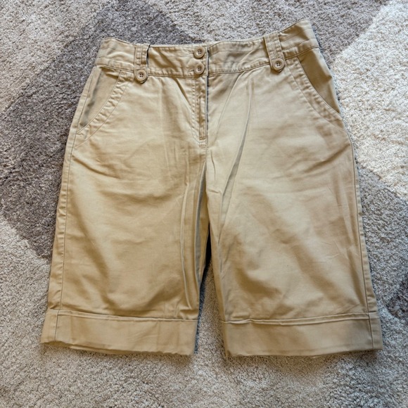 Talbots Pants - Talbots Women Khaki Chino Shorts Tan Stretch Double Button Waist Casual Summer